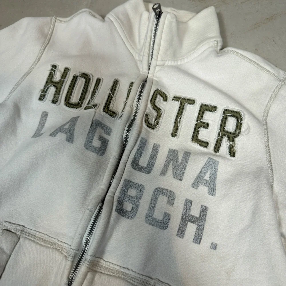 Hollister Laguna Beach Mens Full Zip Mock Neck Sweatshirt White Large surfwear